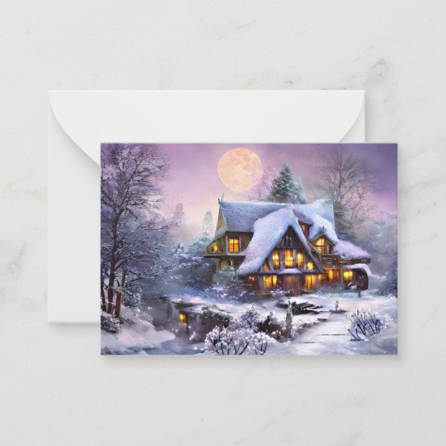 Snowy country home budget mini Christmas Note Card (Front)