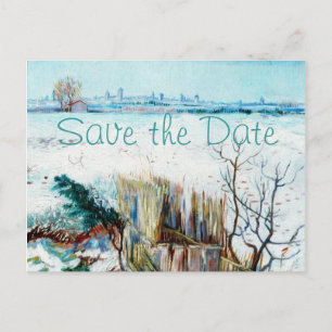 Snowy country winter save the date wedding announcement postcard