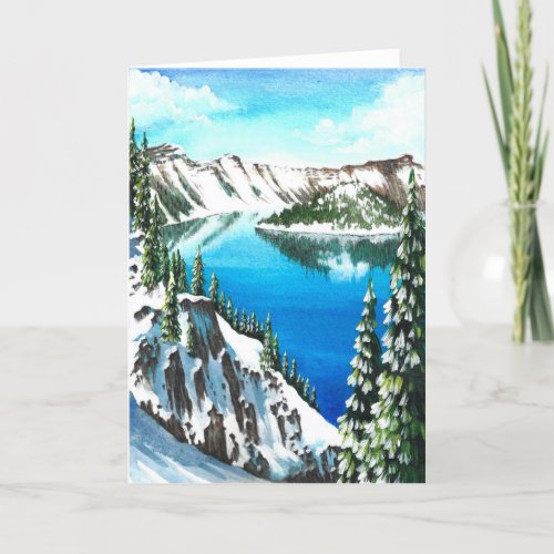 Snowy Crater Lake Holiday Card