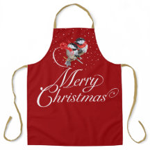 Snowy Cuddling Christmas Chickadees Apron