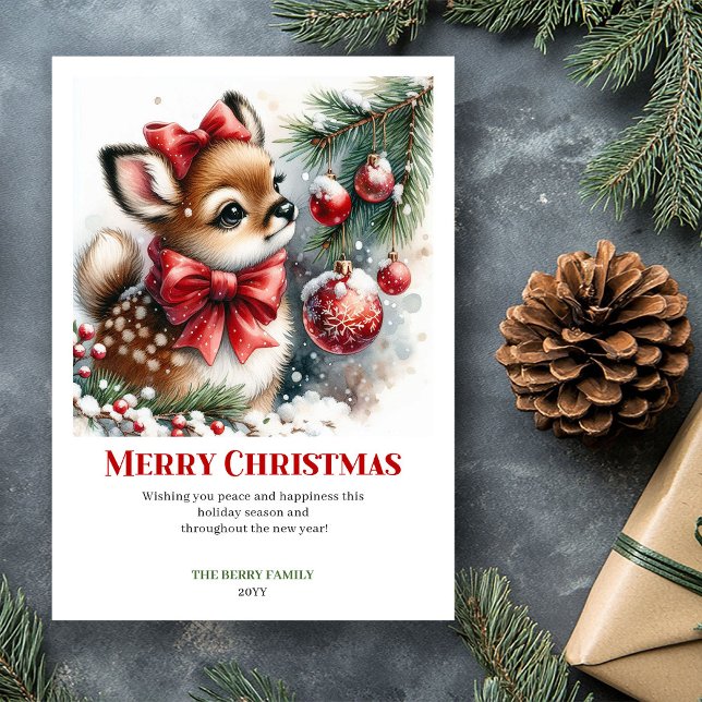 Snowy Cute Fawn Watercolor Forest Christmas Card (Snowy Cute Fawn Watercolor Forest Christmas Card)