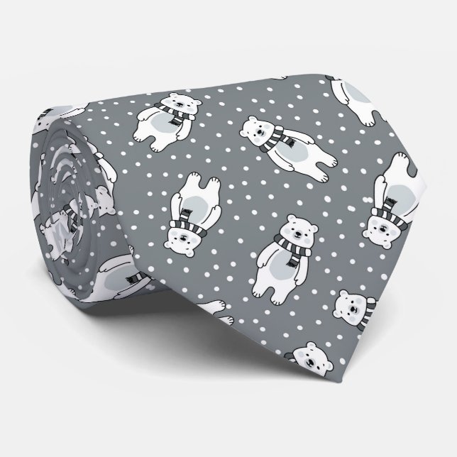 Snowy cute snow polar bear pattern neck tie (Rolled)
