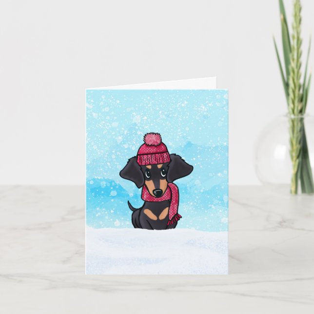 Snowy Dachshund Letterpress Thank You Card (Front)