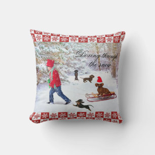 Snowy Dachshund Winter Wonderland Accent Pillow