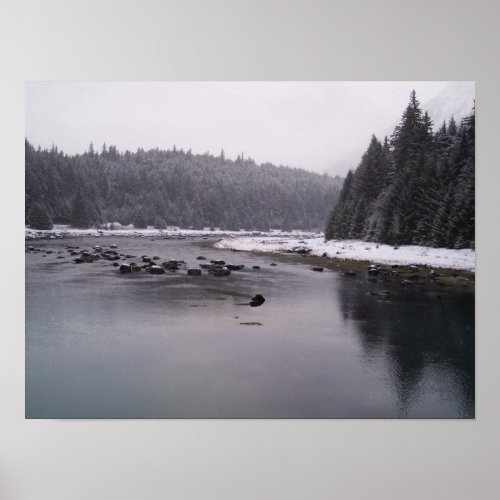 Snowy Day at the Chilkoot River Poster