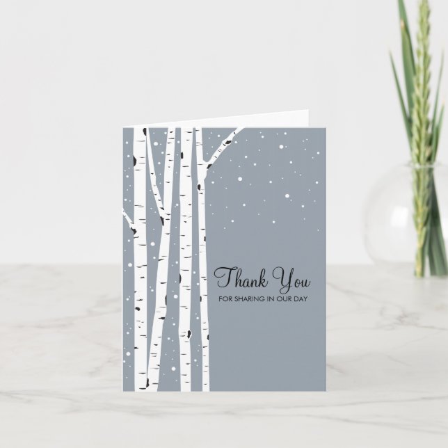 Snowy Day Birch Trees Letterpress Thank You Card (Front)