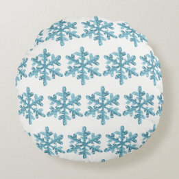 Snowy Day Blue Snowflake Cozy Round Pillow