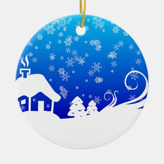 Snowy Day Ceramic Ornament (Front)