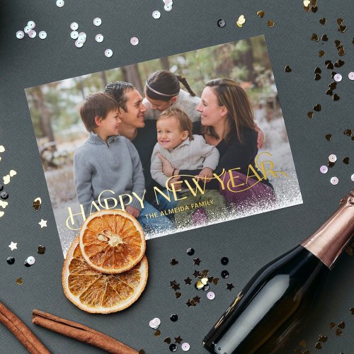 Snowy Day FOIL Happy New Year Holiday Card