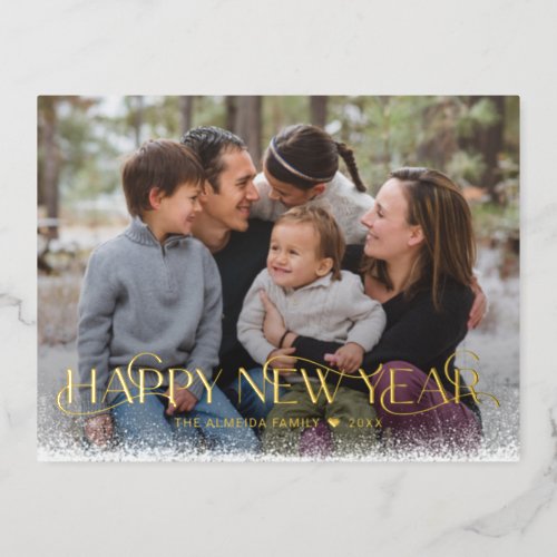 Snowy Day FOIL Happy New Year Holiday Postcard