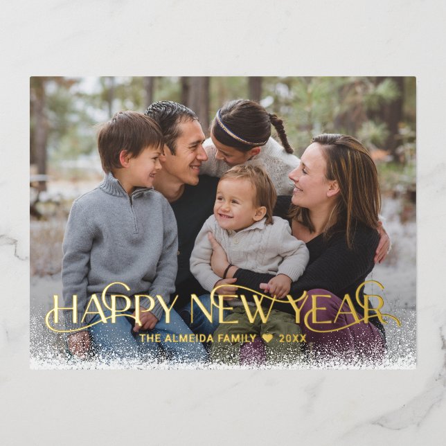 Snowy Day FOIL Happy New Year Holiday Postcard (Front)