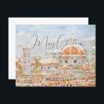 Snowy day of Italy Florence Cathedral Duomo card<br><div class="desc">romantic winter, travel, snowfall, snowflake, snow, winter landscape, italy florence watercolor painting, duomo painting, terracotta tiled dome, florence cathedral, cattedrale di santa maria del fiore, firenze, church painting, italy gift idea, orange, aquarelle, watercolor, aesthetic, romantic, italy, florence, europe, provence, vintage, landscape, colorandcolor, color and color, red, church, religion, ancient, history,...</div>
