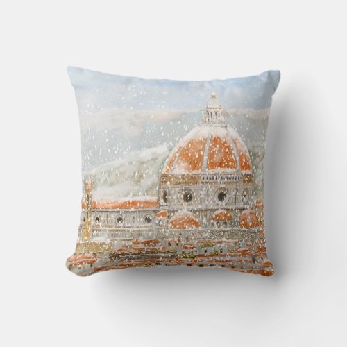 Snowy day of Italy Florence Cathedral Duomo pillow