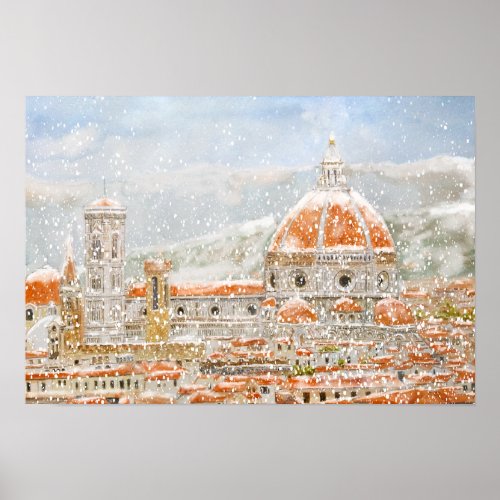 Snowy day of Italy Florence Cathedral Duomo  Poster