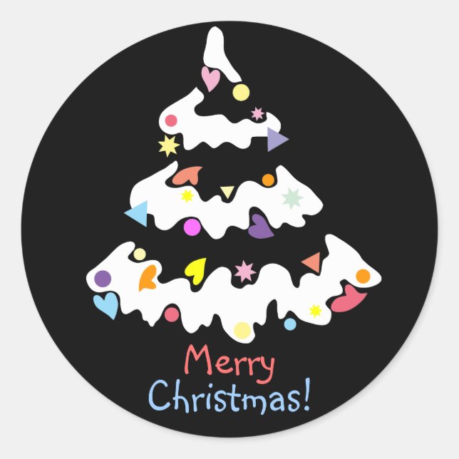 snowy decorated Christmas tree Classic Round Sticker (Front)