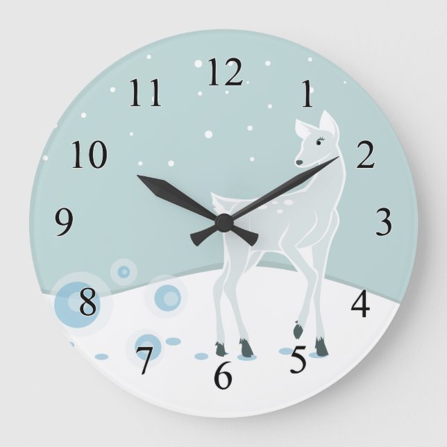Snowy Deer Large Clock (Front)