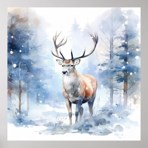 Snowy Deer Poster