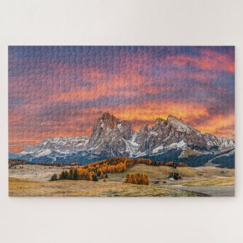 Snowy Dolomite Mountains Fall Sunset Travel Italy Jigsaw Puzzle