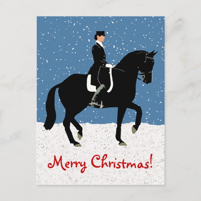 Snowy Dressage Horse Christmas Holiday Postcard (Front)