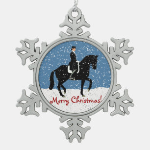 Snowy Dressage Horse Christmas Snowflake Pewter Christmas Ornament