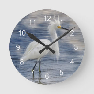 Snowy Egret Animal Wildlife Round Clock