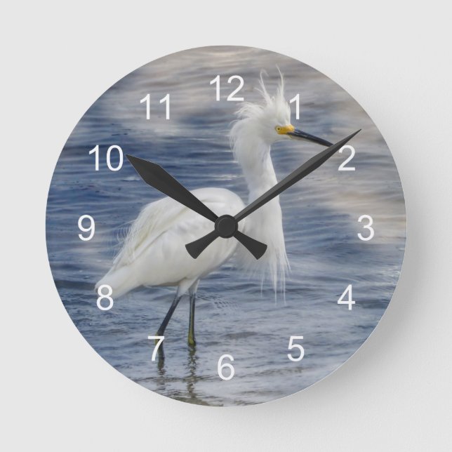 Snowy Egret Animal Wildlife Round Clock (Front)