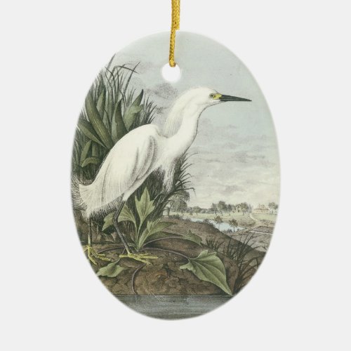 Snowy Egret by Audubon Ceramic Ornament