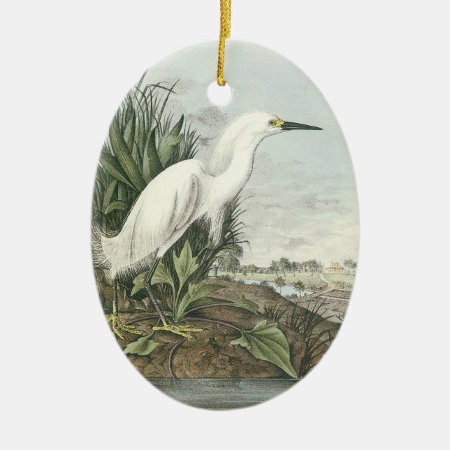 Snowy Egret by Audubon Ceramic Ornament (Front)