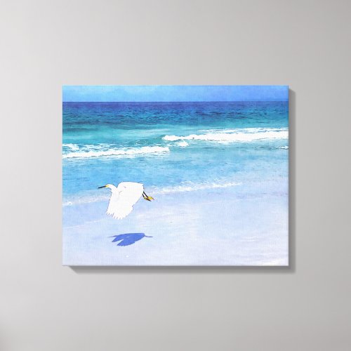 Snowy Egret Coastal Watercolor Canvas Print