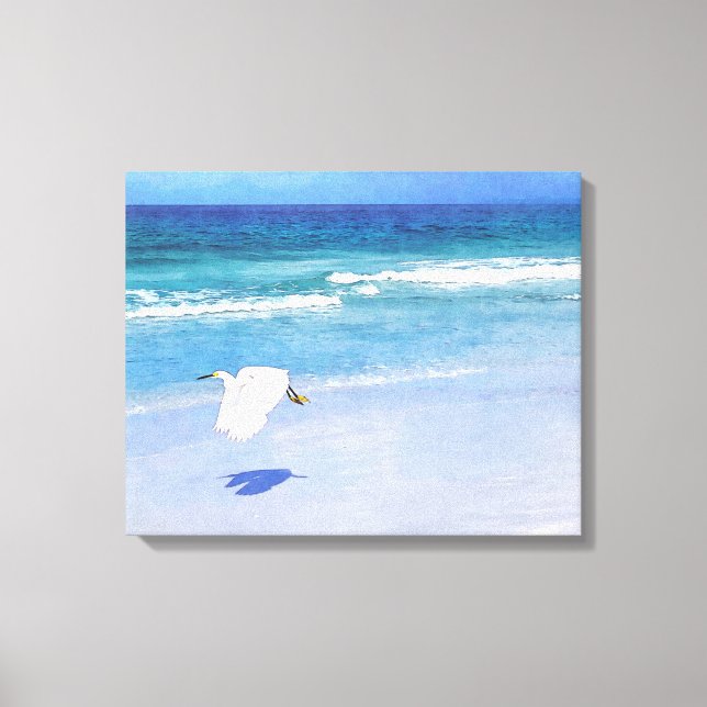 Snowy Egret Coastal Watercolor Canvas Print (Front)