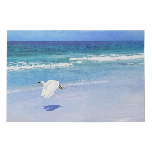Snowy Egret Coastal Watercolor Faux Canvas Print