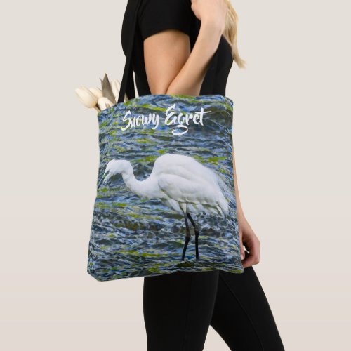 Snowy Egret Green Lake White Bird Tote Bag