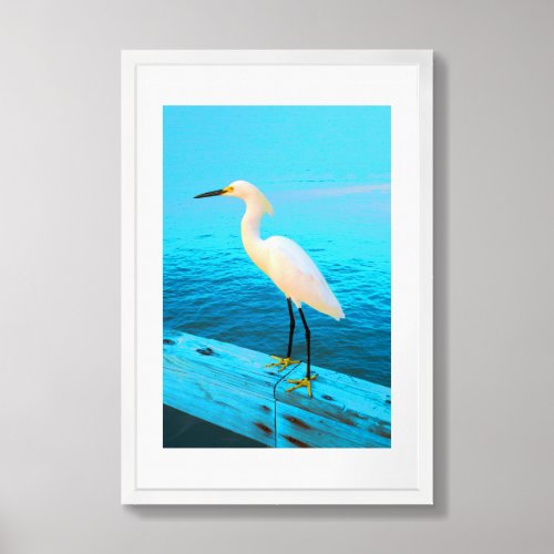 Snowy Egret in Blue Framed Art