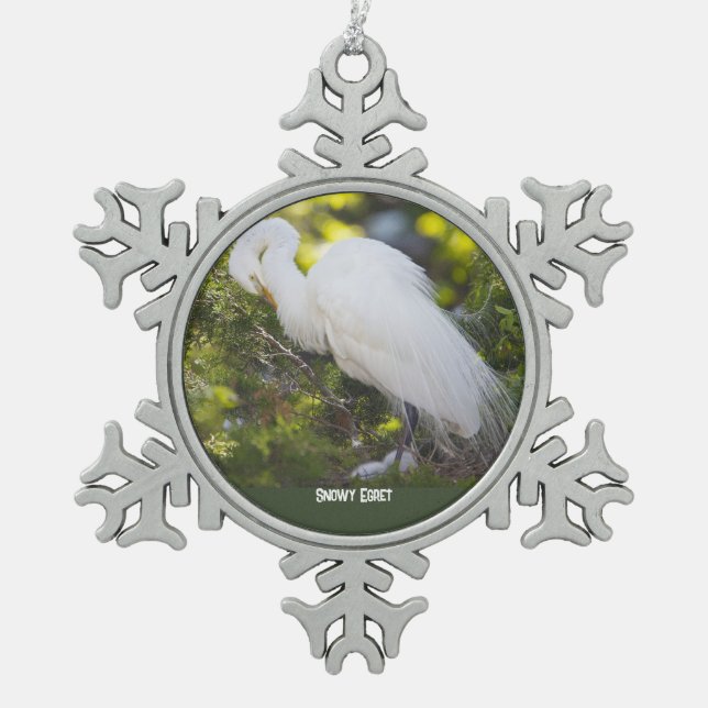 Snowy Egret Ornament (Front)
