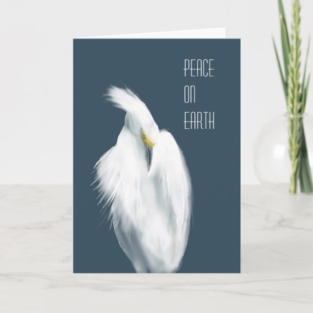 Snowy Egret "Peace on Earth" Thank You Card (Front)