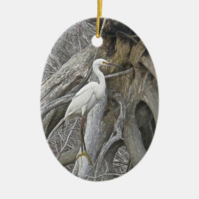 Snowy Egret Season's Greetings Ornament (Front)