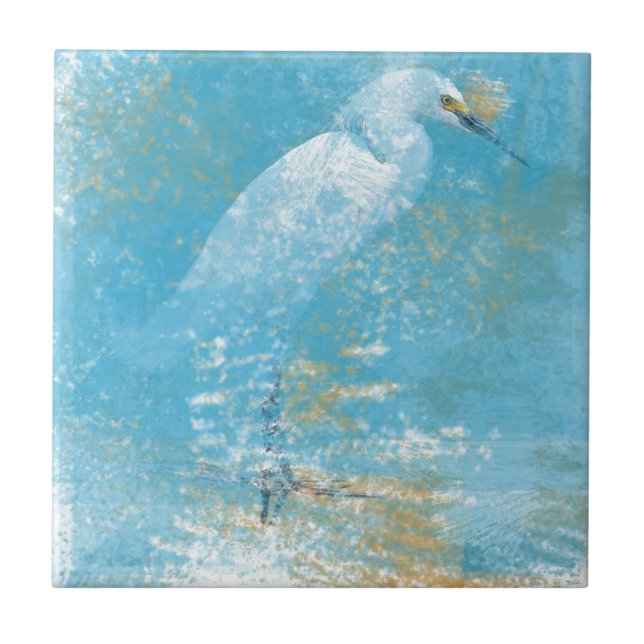 Snowy Egret Small Square Tile (Front)