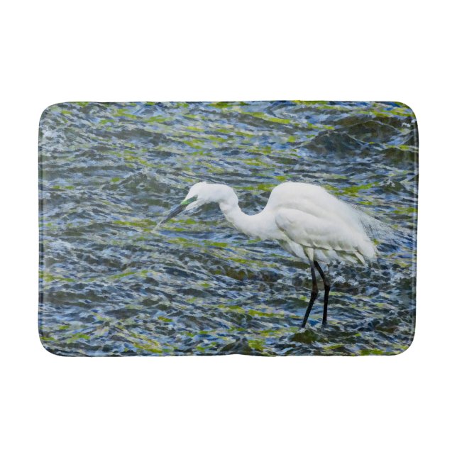 Snowy Egret Stork Lake White Bird Bathroom Mat (Front)