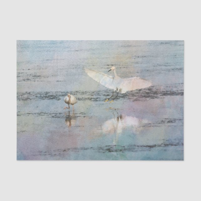 Snowy Egret Watercolor Tissue Paper (Front)