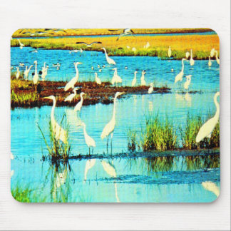 snowy egrets mouse pad