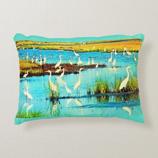snowy egrets print accent pillow (Front)