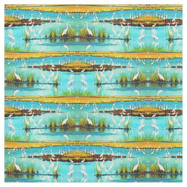 snowy egrets print fabric (Close Up)