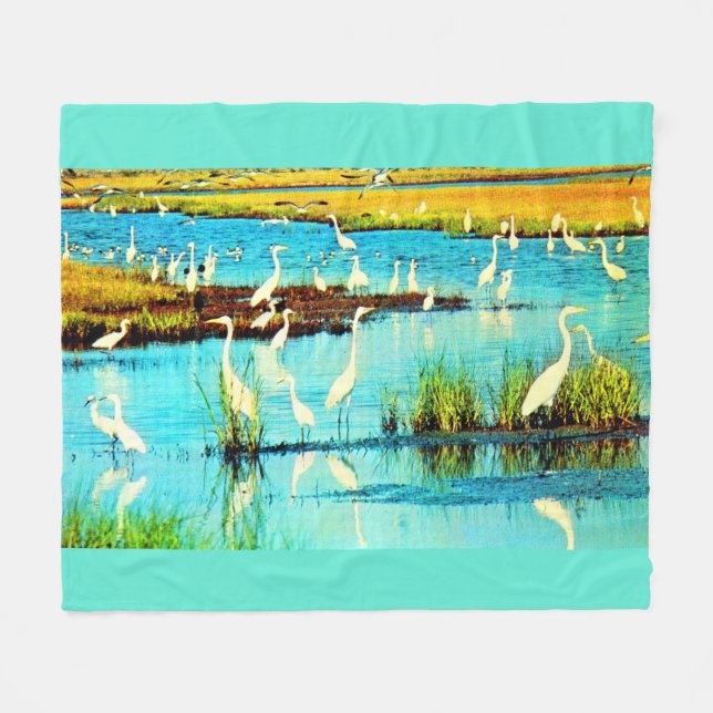 snowy egrets print fleece blanket (Front (Horizontal))