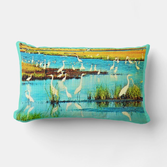 snowy egrets print lumbar pillow (Front)