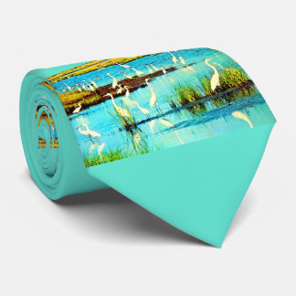 snowy egrets print neck tie