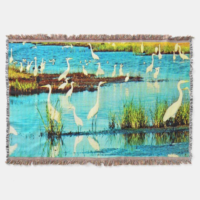 snowy egrets print throw blanket (Front)