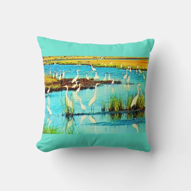 snowy egrets print throw pillow (Front)
