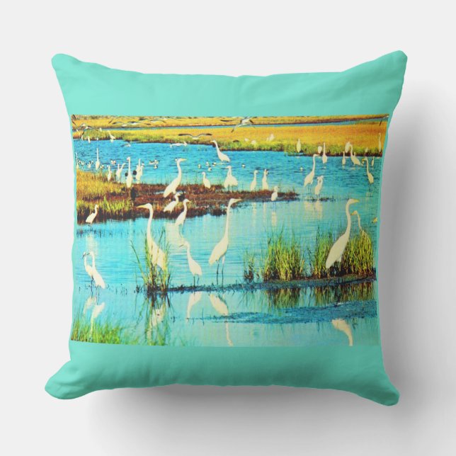 snowy egrets print throw pillow (Front)