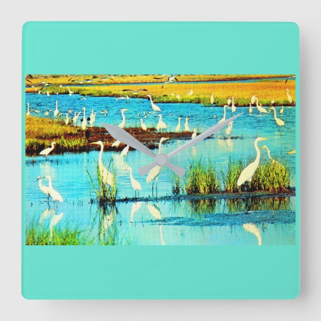 snowy egrets square wall clock (Front)