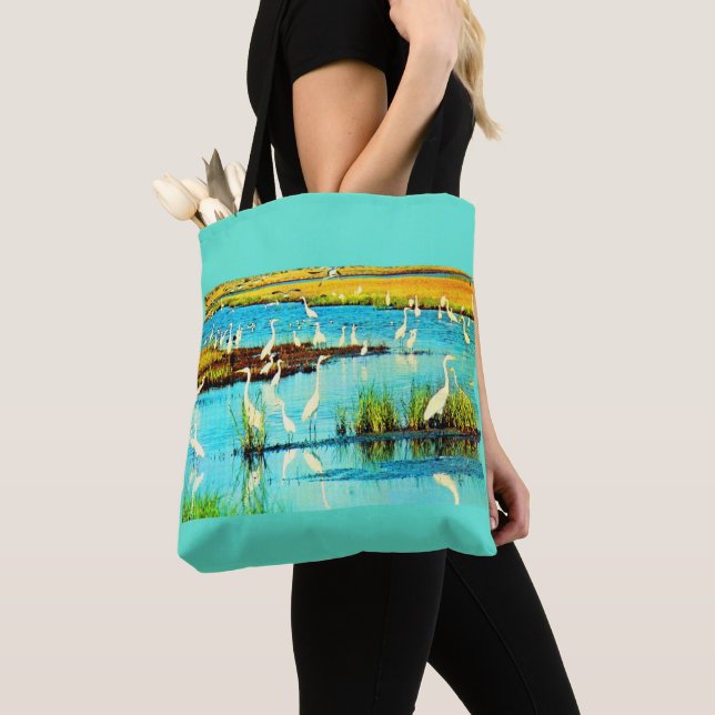 snowy egrets tote bag (Close Up)